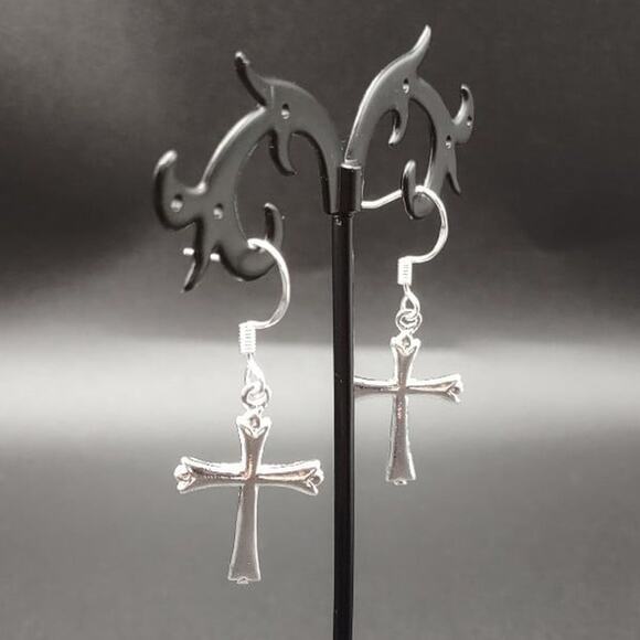 925 Silver Cross Earrings Vintage Fashion Christian Catholic Retro 80s Gift NEW! - Picture 4 of 6